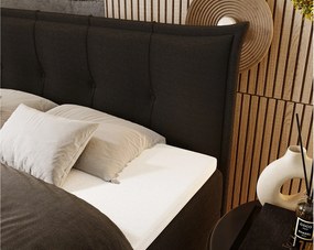 Emporius Liron łóżko kontynentalne 140x200 - łóżko dwuosobowe z materacem i topperem - pojemnik, tkanina boucle, czarny (Anthology 19)