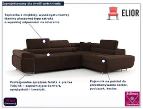 Brązowy sztruksowy narożnik z funkcją spania H9-N65