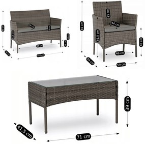 Mały zestaw mebli ogrodowych technorattan Missisipi, szary