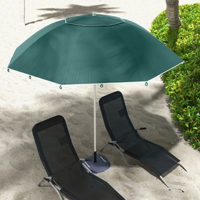 Outsunny Parasol Plażowy 2w1 z Osłoną Wiatrową Namiot Plażowy Ciemnozielony Φ210xH222cm | Aosom PL
