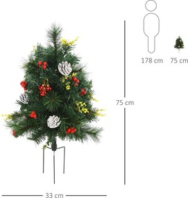 HOMCOM Zestaw 2 Mini Choinek Świątecznych z Oświetleniem LED, Szyszkami i Czerwonymi Jagodami, Zielony PVC, Ø33 x 75 cm | Aosom PL