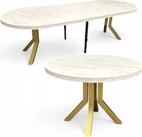 Stół okrągły rozkładany MARMUR BIAŁY Ø100/300 cm NOGI ZŁOTE METAL X SLIM