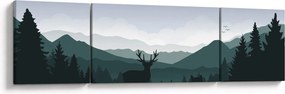 Obraz - Jeleń z wilkiem w skałach (170x50 cm)