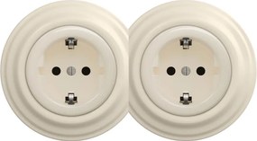 Kliklap - Podwójne retro gniazdko domowe z ramką SCHUKO 230V/16A beżowe