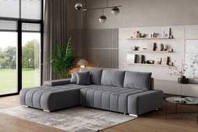 Masseno Narożnik ALESE z funkcją spania i pojemnikiem na pościel Narozniki L, Rozkładana sofa - Szary, MONOLITH 85