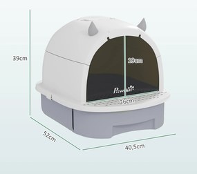PawHut Kuweta z pokrywą kuweta dla kota z szufelką wysuwaną szufladą pedałem wejściowym dla kotów do 5 kg 40,5x52x39 cm Szara | Aosom PL