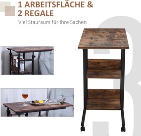 HOMCOM Stolik Kawowy na Kółkach z Regulacją Wysokości i Dodatkowymi Półkami Praktyczny Stolik Pomocniczy | Aosom PL