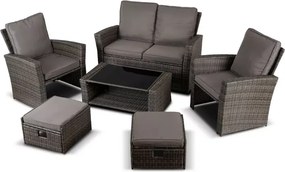 Zestaw mebli ogrodowych Arachi 2 fotele + sofa + stolik + 2 pufy szary taras balkon ogród