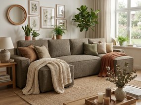 Rozkładana sofa narożna w kształcie U SMART BOUCLE 303x143 cm, ciemnobeżowa