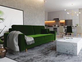 Zielona sofa welurowa z pojemnikiem i funkcją spania F6-F03
