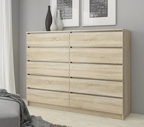 Komoda AKORD K140 Dąb Sonoma 138 cm 10 szuflad kolor Dąb Sonoma mat 138x40x121 cm