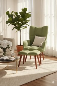 Jasnozielony pikowany fotel wypoczynkowy z podnóżkiem K4-S70