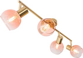 Spot art deco złoty z różowym szkłem 4-światła - Vidro