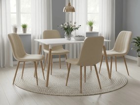 Zestaw jadalniany 1 + 4, biały stół jadalny ADRIA 120x80 cm + kremowe aksamitne krzesło LAVA