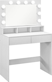 HOMCOM Toaletka z oświetlonym lustrem, szufladami, 3 opcje światła, 10 żarówek, nowoczesna toaletka w kolorze białym