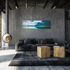 Obraz jeziora z górami (170x50 cm)