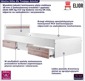 Dziecięce łóżko z szufladami i zagłówkiem 90x200 Pinia