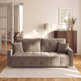 Sofa z Funkcją Spania SEUL Rozkładana Dwuosobowa Welurowa Beżowa Glamour
