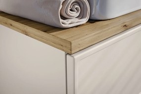 Trzydrzwiowa szafka łazienkowa Bella 140 cm z regałem i blatem, kaszmir/dąb artisan