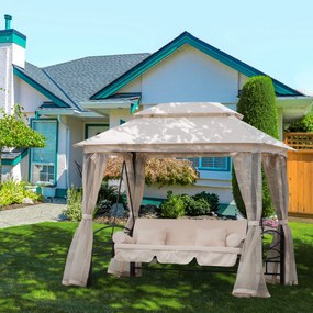 Outsunny huśtawka ogrodowa z dachem i ściankami bocznymi 3-osobowa beżowa przestronna 256x172x248cm | Aosom PL