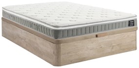 Zestaw 140 x 190 cm: stelaż ze skrzynią w jasnym naturalnym kolorze + materac ze sprężynami kieszeniowymi i warstwą pianki z pamięcią kształtu, grubość 21 cm – VITOGO od YSMÉE