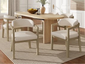 Zestaw 6 krzeseł z litego drewna - Wygięte oparcie - Z podłokietnikami - Pokrycie z weluru bouclé - Naturalny