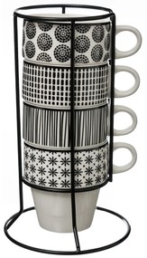 Zestaw 4 filiżanek porcelanowych na stojaku, kubki do kawy, komplet kubków, porcelanowe kubki, kubki na stojaku