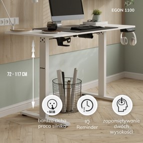 Biurko z elektryczną regulacją wysokości EGON, 1100 x 720 x 600 mm, białe