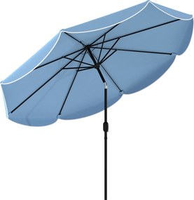 Outsunny Parasol ogrodowy okrągły balkonowy z 3-stopniową regulacją nachylenia, korbka, 8 żeber, Ø265 x 235H cm, jasnoniebieski | Aosom PL