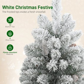 HOMCOM Mini sztuczna choinka 60 cm, pokryta śniegiem, 72 gałązki, 6 szyszek, podstawa z cementu | Aosom PL