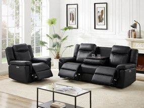 Kanapa 3- i 1-osobowa KENNETH z elektryczną funkcją relax, ze skóry – kolor czarny