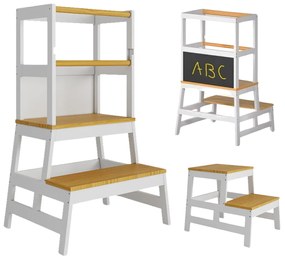 Wieża edukacyjna PLAY z drewna sosnowego, 93x51x50cm, biała/naturalny brąz Spielwerk