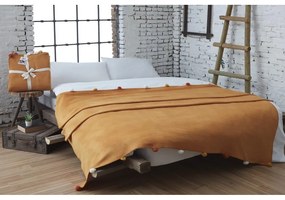 Musztardowa polarowa narzuta 150x200 cm Pom Pom – Mijolnir