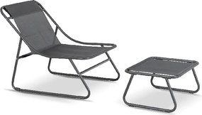 Fotel Ogrodowy KALISTA z Podnóżkiem Szary/Czarny Nowoczesny