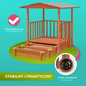 Piaskownica z werandą SUNNY, 130x130x143cm, brązowa/szara Jurhan