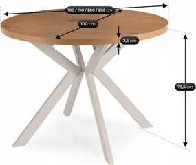 Stół Okrągły Rozkładany LUKAS 100-250 cm Dąb/Kaszmir Japandi