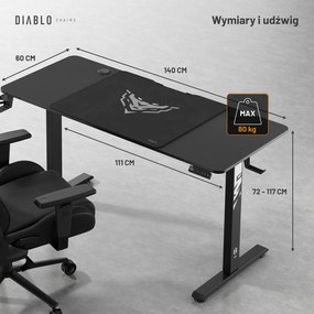 Biurko z regulacją wysokości Diablo X-TENSIO 1400 czarne