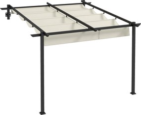 Outsunny Pawilon Ogrodowy 3 x 3m, Rozsuwany Dach, Montaż Ścienny, Metalowa Rama, Kremowy