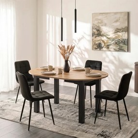 Stół Okrągły Rozkładany HARRY 102-142 cm Dąb Craft/Czarny Loft
