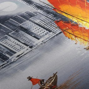 Obraz - Victoria Harbor, Hongkong, czarno-biały obraz olejny (125x70 cm)