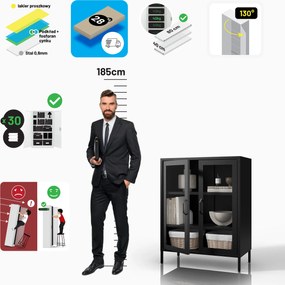 Witryna przeszklona niska czarna: GINA Modern 800 x 1015 x 400 mm