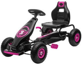 HOMCOM Gokart dla dzieci z pedałami, regulowanym siedzeniem, do użytku wewnątrz i na zewnątrz, od 5 lat, Czarny + Różowy, 121 x 58 x 61 cm