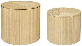 Zestaw 2 stolików dostawianych okrągłych ze schowkami - Rattan - śr. 50 x wys. 46 cm i śr. 39,5 x wys. 36 cm - Naturalny jasny - GABES
