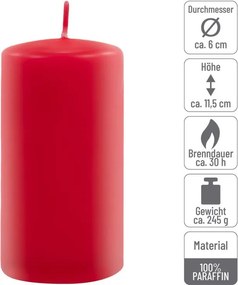 Zestaw świec filarowych, 11,5 cm, Ø 6 cm, czerwone, 12 szt.