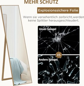 HOMCOM Lusterko Stojące Pełnowymiarowe Srebrne z Jasnobrązową Ramą Eleganckie do Sypialni i Garderoby | Aosom PL