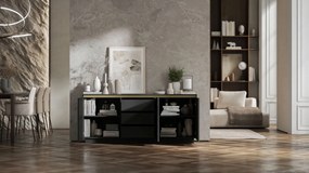 Ryflowana komoda z szafkami i szufladami Selene 3D3SZ, kolor czarny