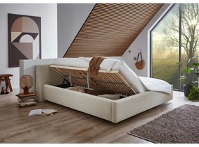 Beżowe tapicerowane łóżko dwuosobowe ze schowkiem ze stelażem 180x200 cm Cube – Meise Möbel