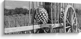 Obraz - Przyczepka, czarno - biały (z zegarem) (90x30 cm)