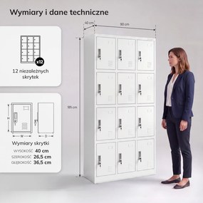 Szafa BHP z 12-skrytkami 90x40x185 cm Marcin, biała
