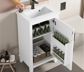 Meble łazienkowe na nogach - z ceramiczną umywalką - 1 drzwi - regulowane półki - Biały (bateria nie jest dołączona)